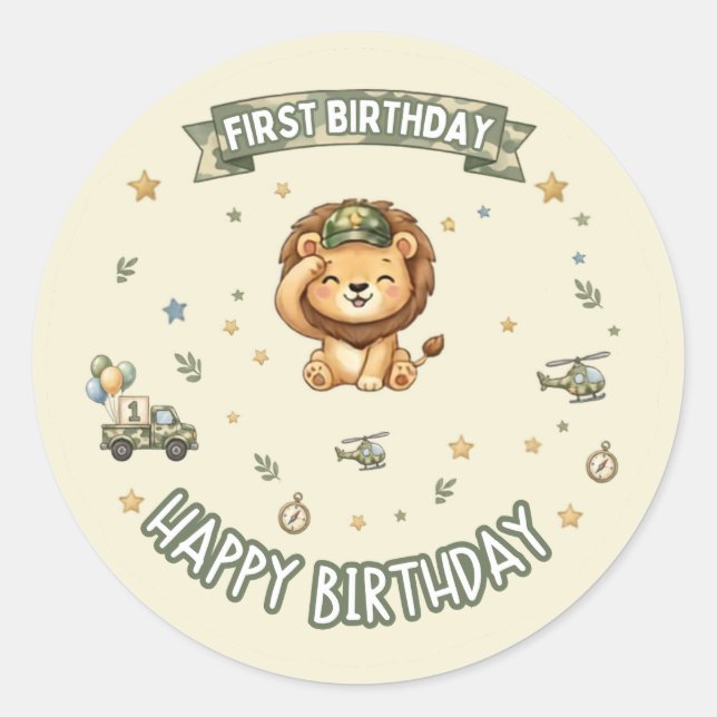 Operation First Birthday Military Lion Sticker (Front)