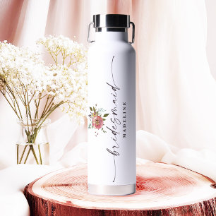Ophelia Cottagecore Dusty Pink Floral Bridesmaid Water Bottle