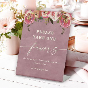 Ophelia Cottagecore Dusty Pink Floral Party Favour Pedestal Sign