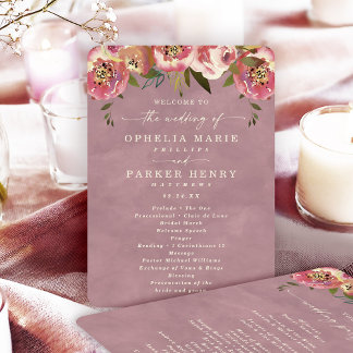 Ophelia Cottagecore Dusty Pink Wedding Ceremony Program
