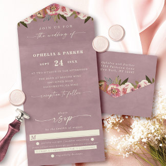 Ophelia Cottagecore Floral Watercolor Wedding All In One Invitation