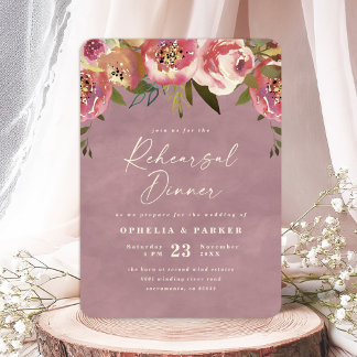 Ophelia Dusty Pink Floral Wedding Rehearsal Dinner Invitation