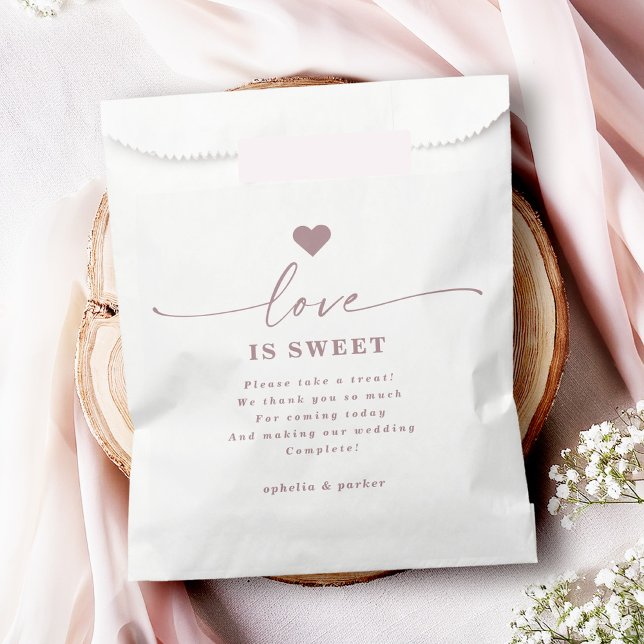 Ophelia Dusty Pink Wedding Love is Sweet Treat Favour Bag (Say "I DO" to Romantic Watercolor Florals and a Cottagecore Vibe with the Ophelia Wedding Suite.)