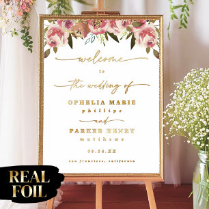 Ophelia Elegant Floral Weddiing Welcome Real Gold Foil Prints