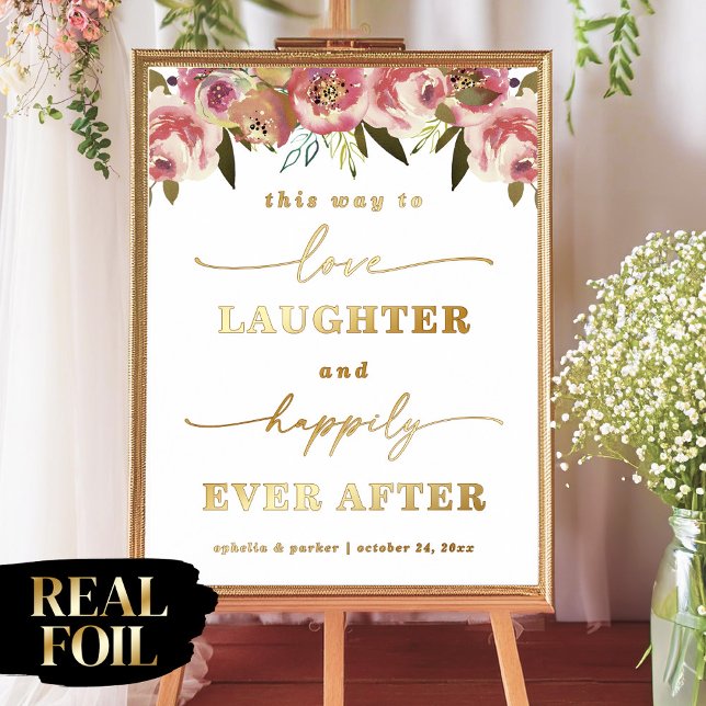 Ophelia Elegant Reception This Way Weddiing Real Foil Prints (Say "I DO" to Romantic Watercolor Florals and a Cottagecore Vibe with the Ophelia Wedding Suite.)