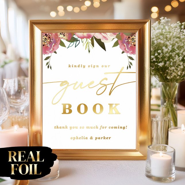 Ophelia Elegant Sign Our Guest Book Real Foil Sign (Say "I DO" to Romantic Watercolor Florals and a Cottagecore Vibe with the Ophelia Wedding Suite.)