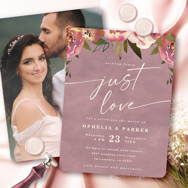 Ophelia Floral Nothing Fancy Just Love Wedding Announcement (Say "I DO" to Romantic Watercolor Florals and a Cottagecore Vibe with the Ophelia Wedding Suite.)
