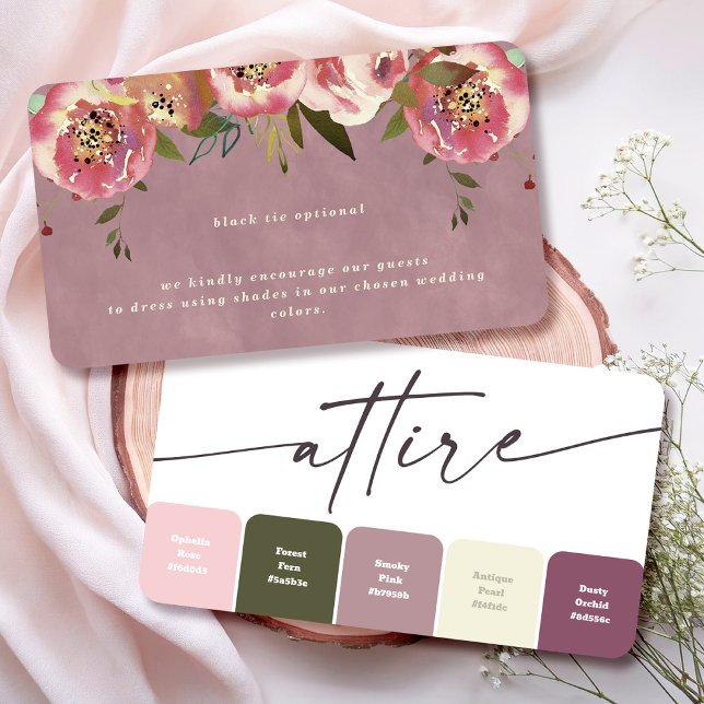 Ophelia Floral Wedding Attire Dress Code Colours  Enclosure Card (Say "I DO" to Romantic Watercolor Florals and a Cottagecore Vibe with the Ophelia Wedding Suite.)