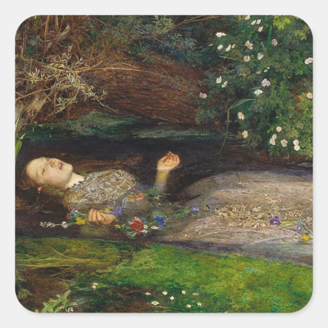 Ophelia in the water square sticker (Front)