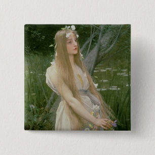 Ophelia (oil on canvas) 15 cm square badge