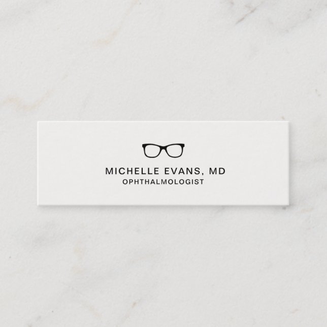 Ophthalmologist Black Eyeglasses Logo Mini Business Card (Front)