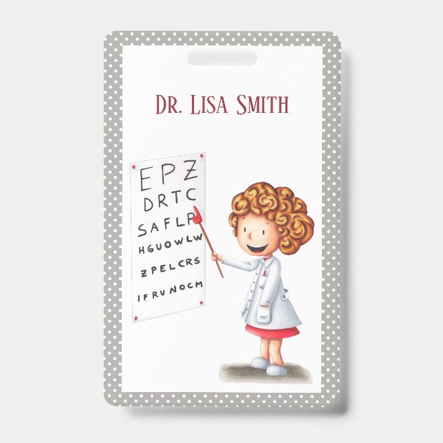 Ophthalmologist doctor nurse illustrated clinic   ID badge (Front)
