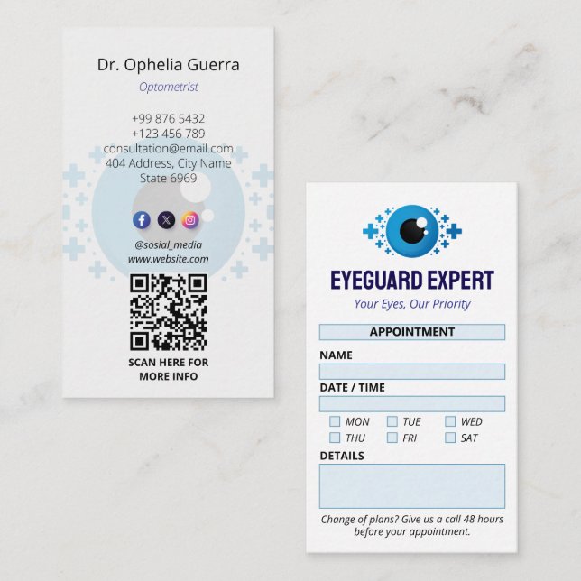 Ophthalmology Clinic Business | Clean Appointment Card (Front/Back)