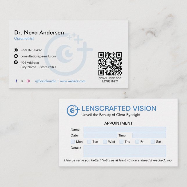 Ophthalmology Clinic Business | Clean Appointment Card (Front/Back)
