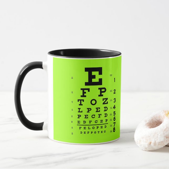Ophthalmology Eye Chart Green & Black Combo Mug (With Donut)