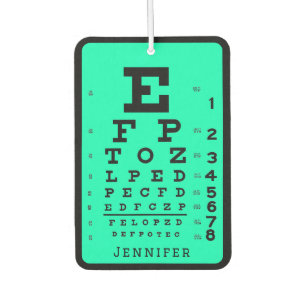 Ophthalmology Eye Chart Teal & Black Personalised Car Air Freshener