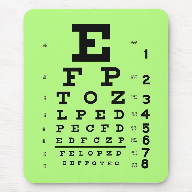Ophthalmology Optometry Medical Eye Chart Green Mouse Pad (Front)