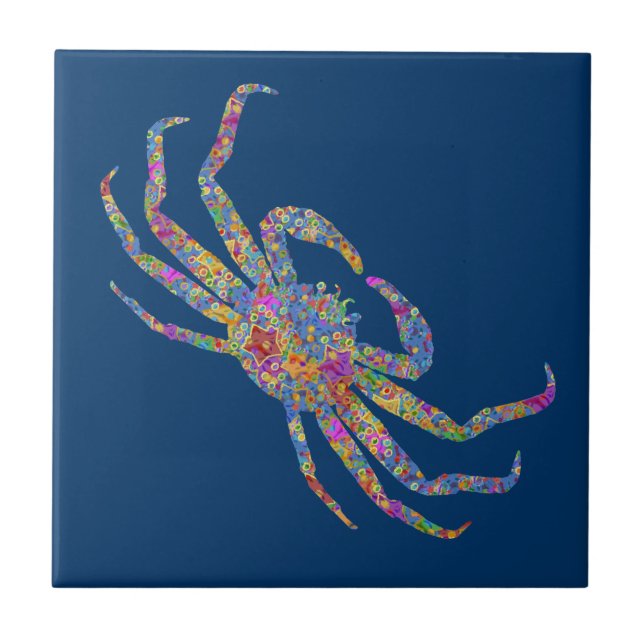 Opilio Crab in Blue With Stars Ceramic Tile (Front)