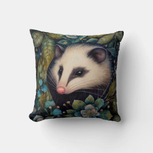Opossom in the Brambles Throw Pillow