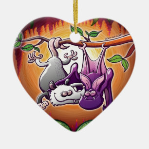Opossum and Bat in Love Ceramic Tree Decoration