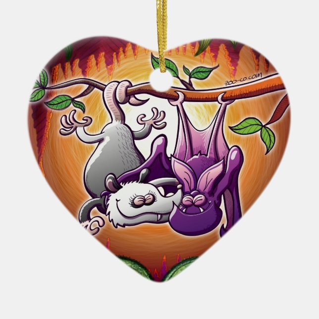 Opossum and Bat in Love Ceramic Tree Decoration (Front)