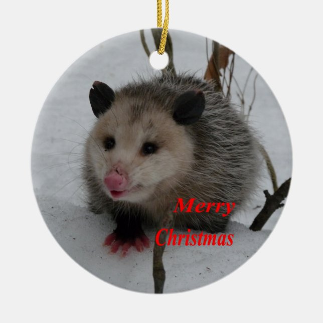 Opossum Ceramic Ornament (Front)