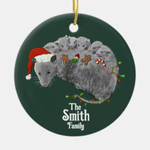 Opossum Christmas Baby Possums Wrapped in Lights Ceramic Ornament