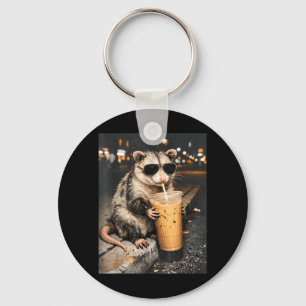 Opossum Drinking Iced Coffee Funny Animal Meme Men Key Ring
