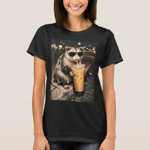 Opossum Drinking Iced Coffee Funny Animal Meme Men T-Shirt