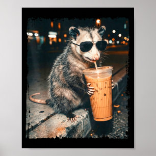 Opossum drinking iced coffee funny possum meme men poster