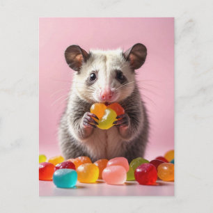 Opossum Eating Gummy Sweeties Postcard