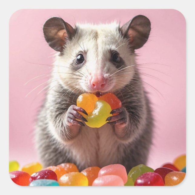 Opossum Eating Gummy Sweeties  Square Sticker (Front)