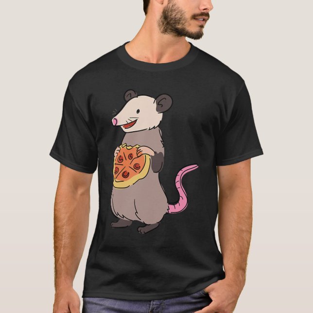 Opossum Eating Pizza Fast Food Rodent Cute Forest  T-Shirt (Front)