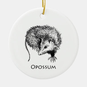 Opossum (line art) ceramic tree decoration