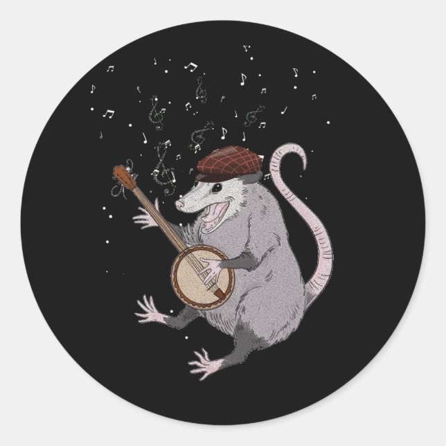 Opossum Playing Banjo Guitar Possum Live Weird Tra Classic Round Sticker (Front)