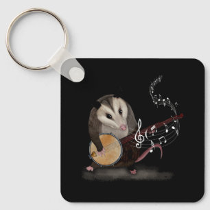 Opossum Playing Banjo Guitar Possum Live Weird Tra Key Ring