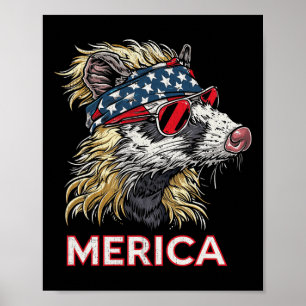 Opossum Possum - Patriotic Usa 4th Of July America Poster