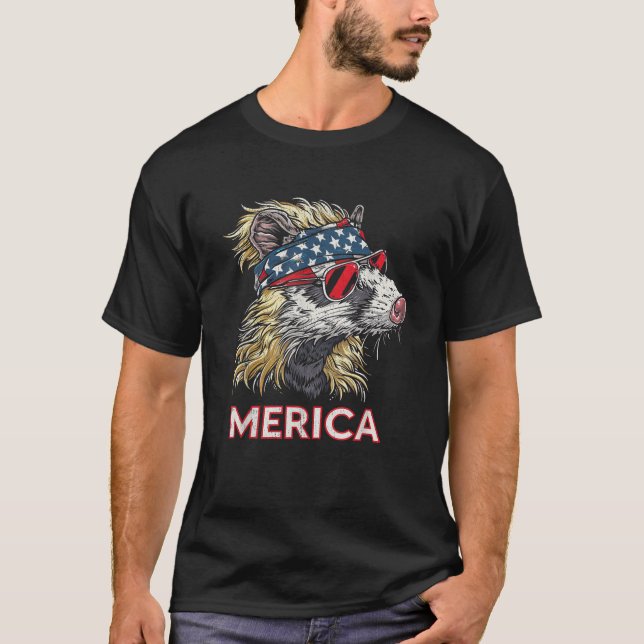 Opossum Possum Patriotic USA 4th of July American  T-Shirt (Front)