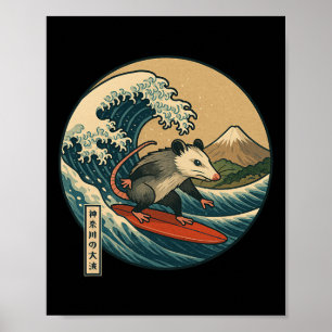 Opossum Surfing Japanese Kanagawa Wave Japan Boys  Poster