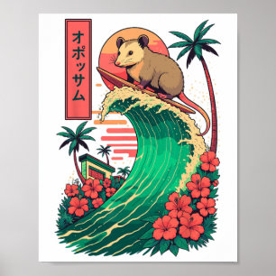 Opossum Surfing Japanese Poster