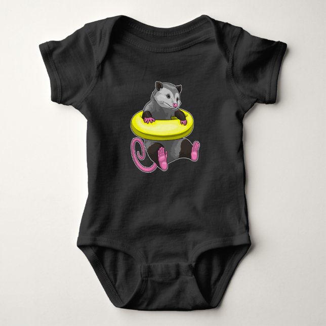 Opossum Swimming Lifebuoy Baby Bodysuit (Front)