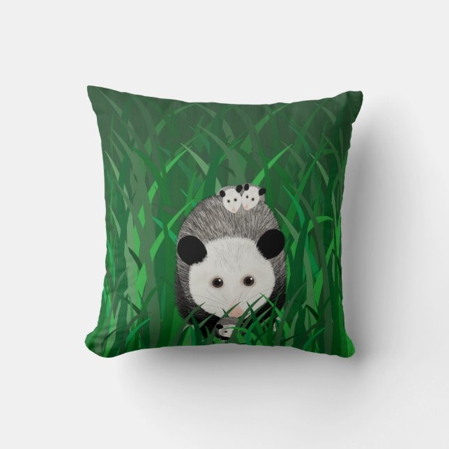 Opossum Throw Pillow (Front)