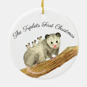 Opossum Triplets Ceramic Ornament