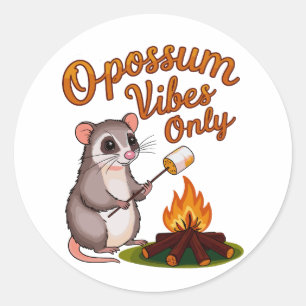 Opossum with Marshmallow - Opossum Vibes Only Classic Round Sticker