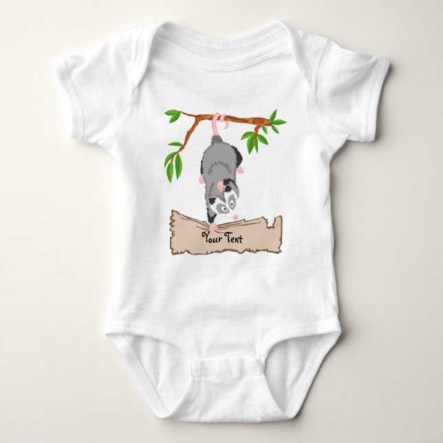 Opossum with sign baby bodysuit (Front)