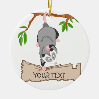 Opossum with sign ceramic ornament