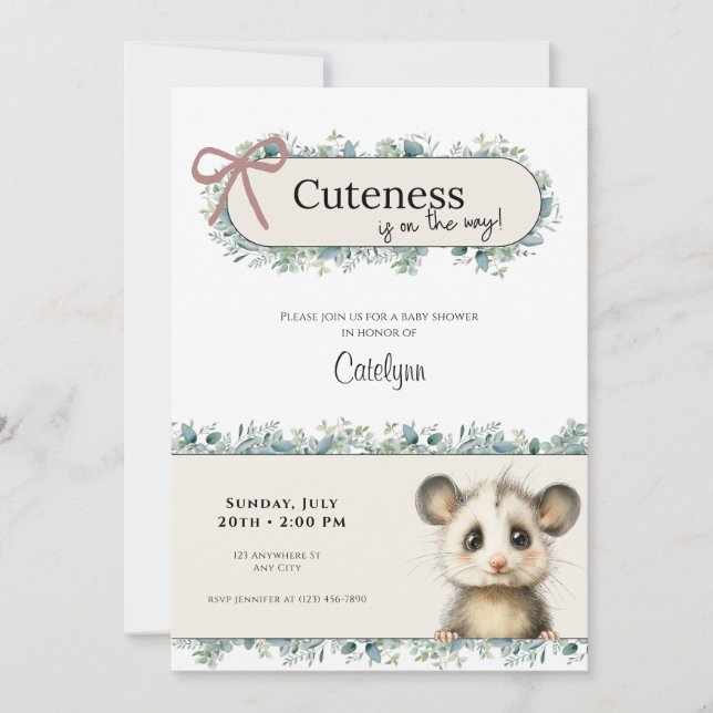 Opossum Woodland Baby Shower Invitation (Front)