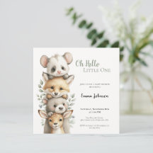 Opossum Woodland Baby Shower Invitation