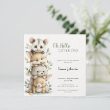 Opossum Woodland Baby Shower Invitation