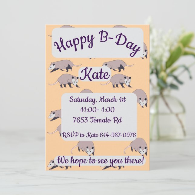Opossums Happy Birthday Invitation (Standing Front)